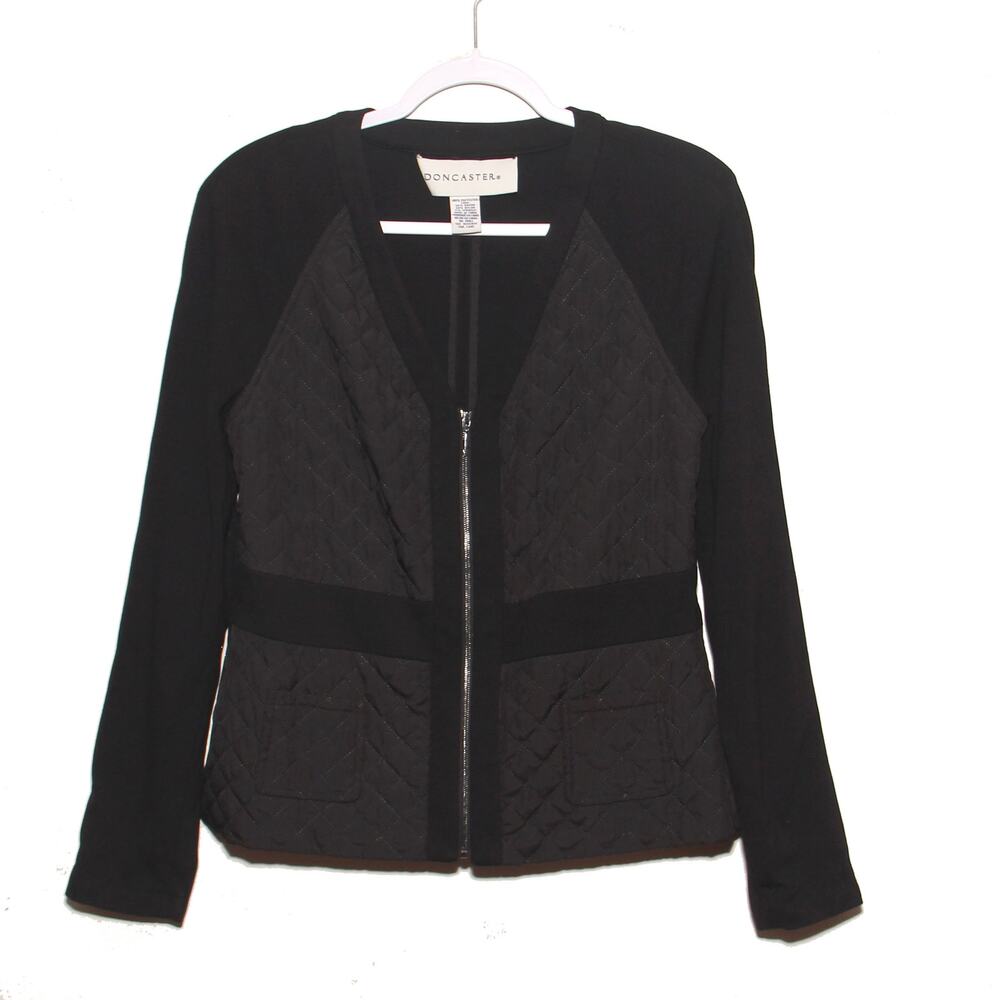 Doncaster Quilted Front Black Blazer Jacket Size 10 Zip front